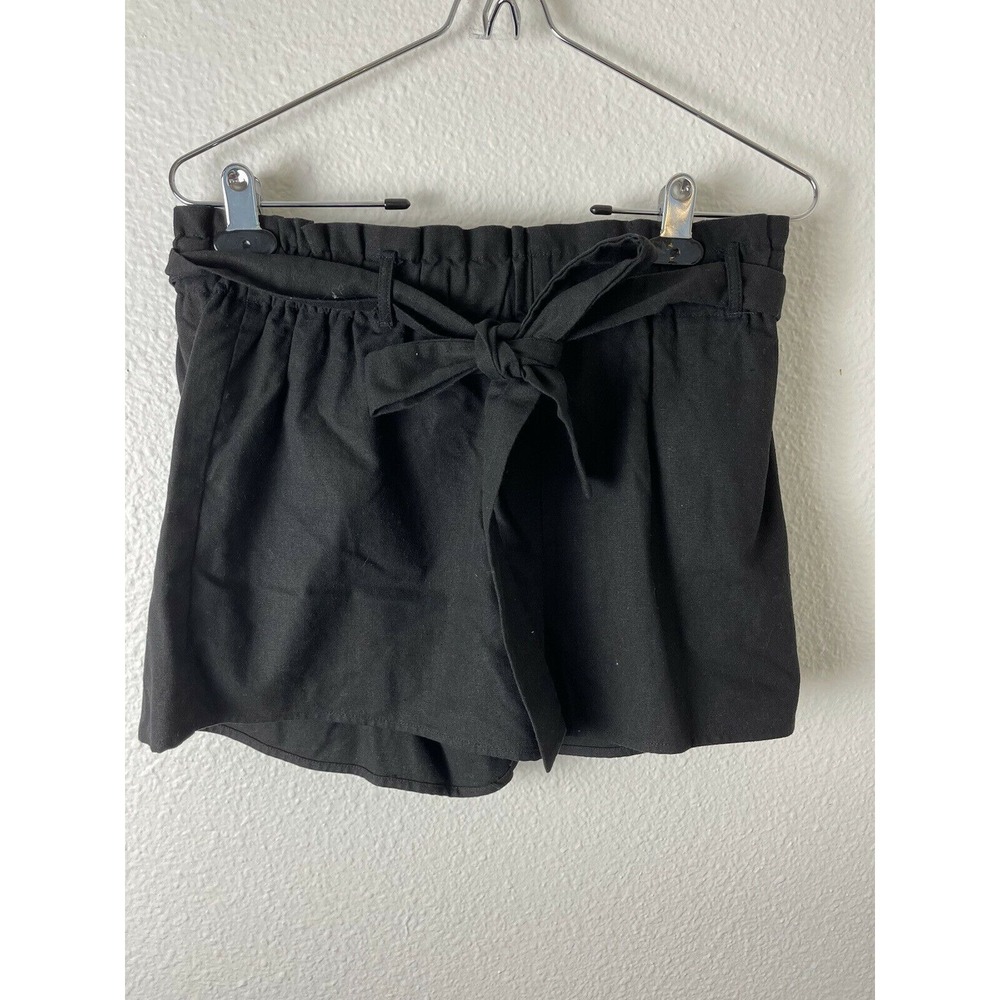 Lulus Jemima Black Size Large Paper‎ Bag Waist Shorts Linen